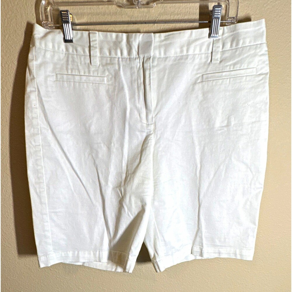 Lands' End Women’s Fit 2 Chino Shorts White Size 10 Cotton Stretch 10” Inseam
